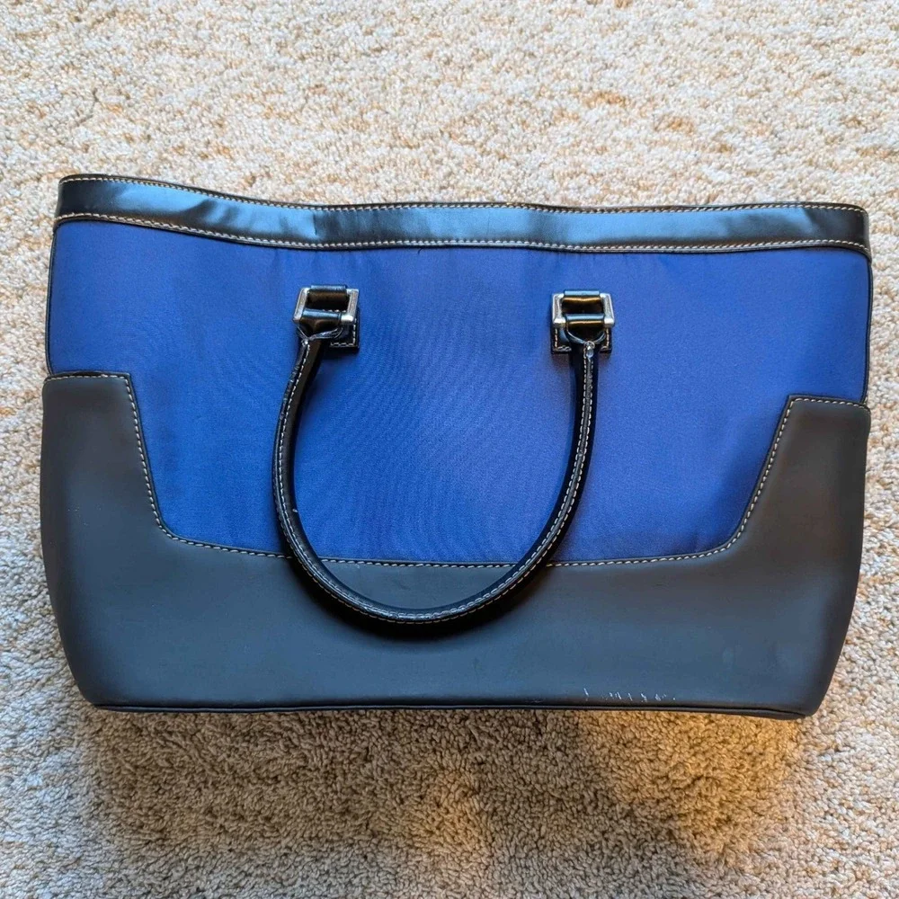 Ralph Lauren Tote Bag Women OS Blue Black Nylon RL Fragrance Satchel‎ Handbag